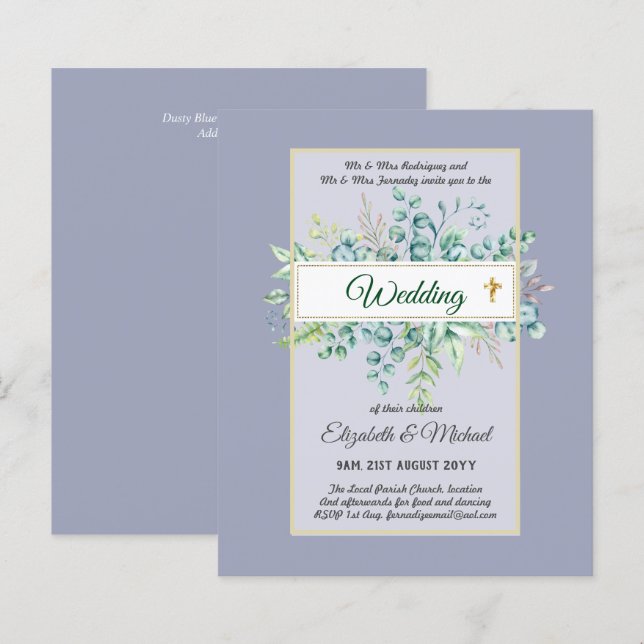 Budget CATHOLIC Christian WEDDING Greenery INVITES (Front/Back)