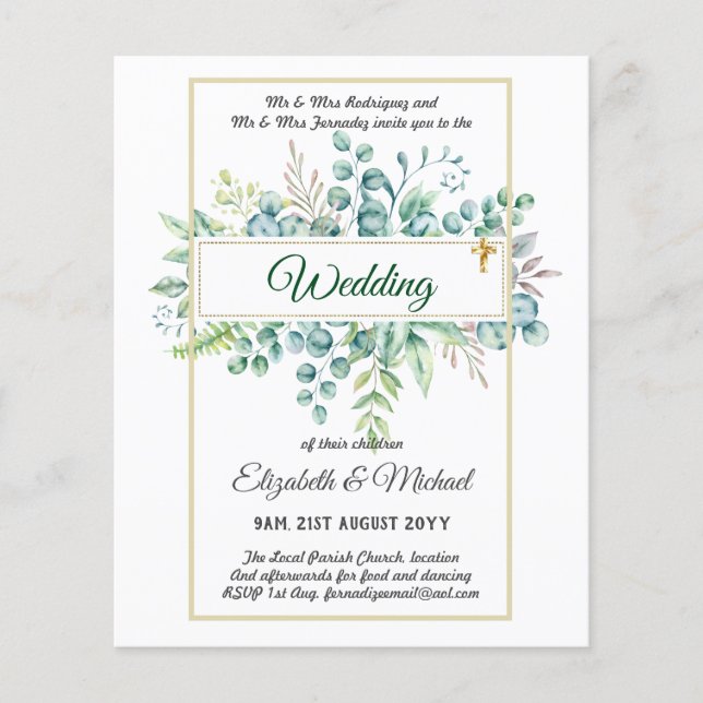 Budget CATHOLIC Christian WEDDING Greenery INVITES Flyer (Front)