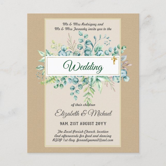 Budget CATHOLIC Christian WEDDING Greenery INVITES Flyer (Front)