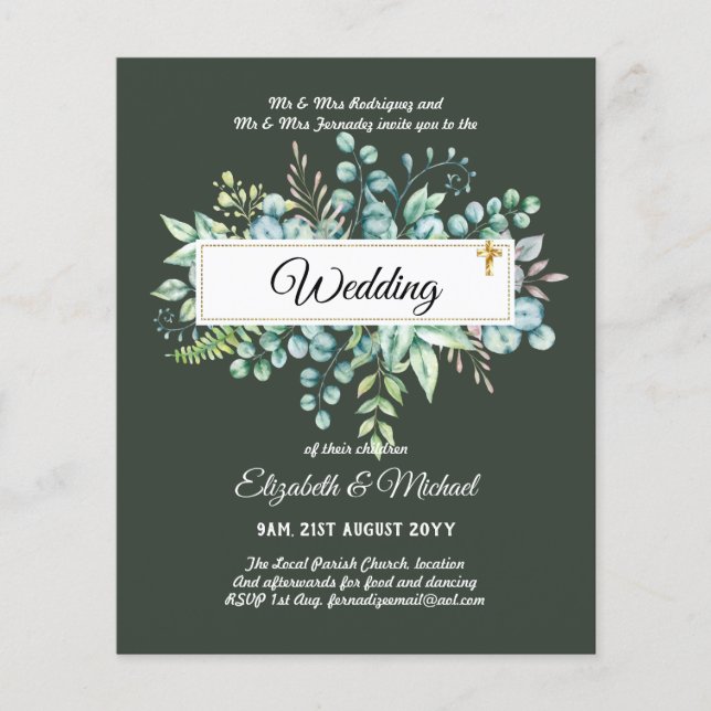 Budget CATHOLIC Christian WEDDING Greenery INVITES Flyer (Front)