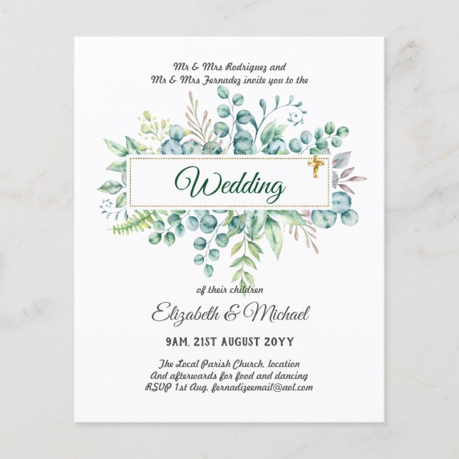 Budget CATHOLIC Christian WEDDING Greenery INVITES Flyer (Front)