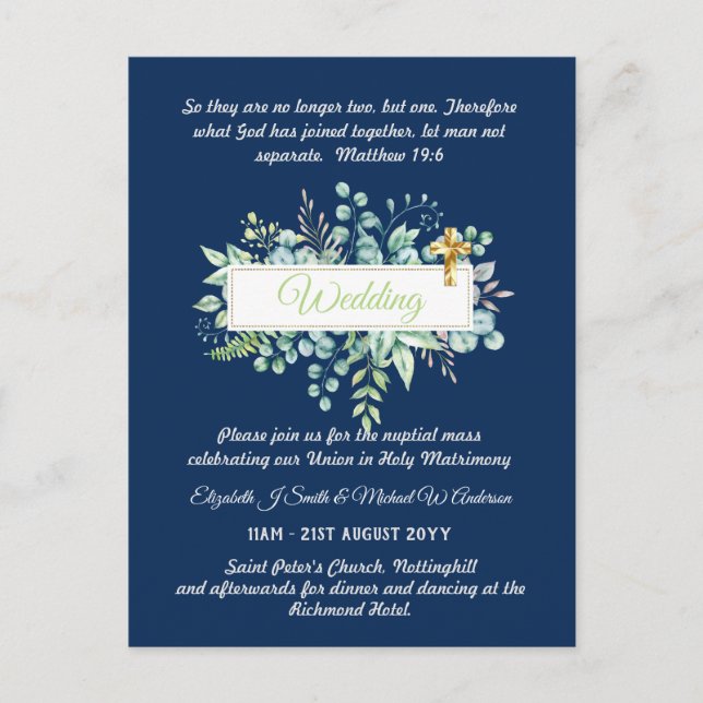 BUDGET Catholic Wedding Invitations Greenery Cross (Front)