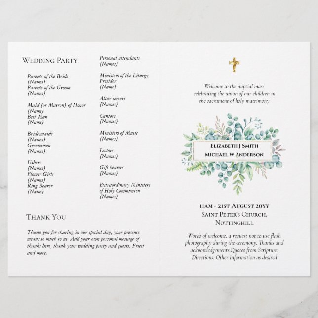 BUDGET Catholic Wedding Nuptial Mass Program LARGE (Front)