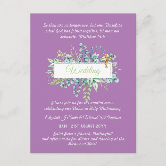 BUDGET Catholique Mariage Invitations Croix de ver (Devant)