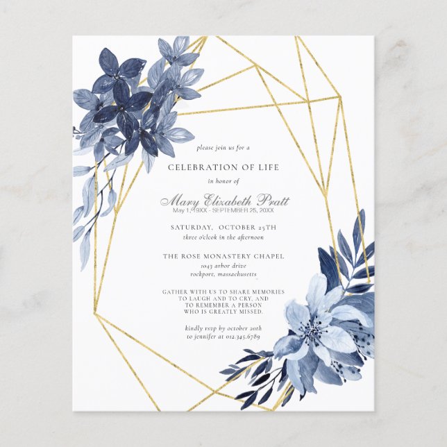 Budget Celebration of Life Dusty Blue Floral (Front)