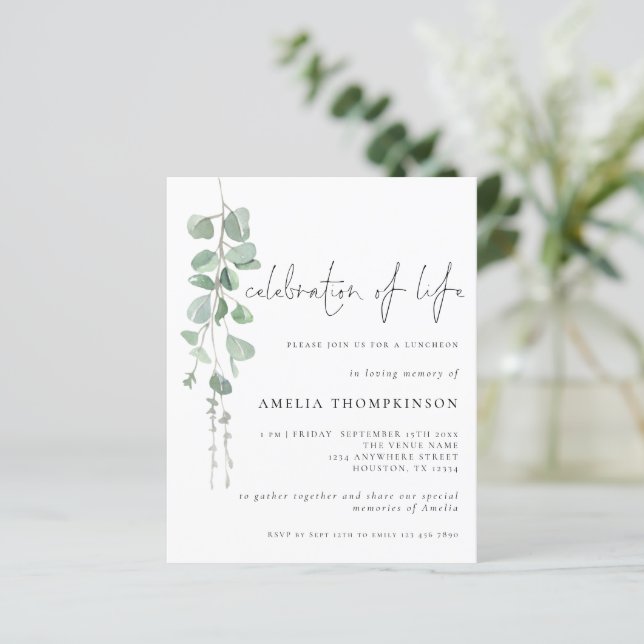 Budget Celebration Of  Life Eucalyptus Invitation (Standing Front)