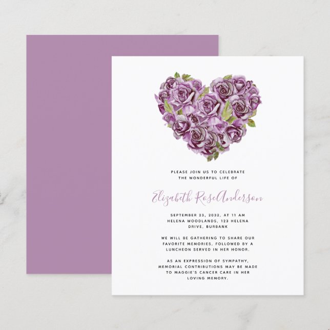 BUDGET Celebration of Life Invitation | Hydrangea  (Front/Back)