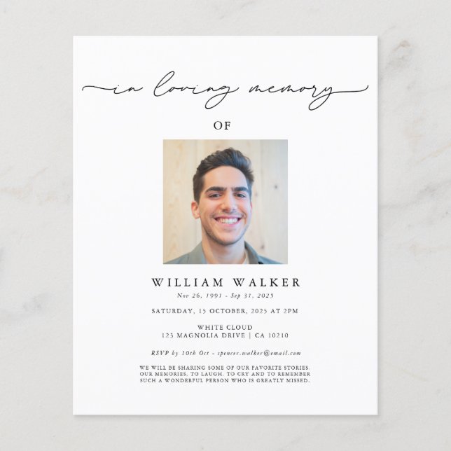 Budget Celebration of Life Memorial Invitation Flyer (Front)