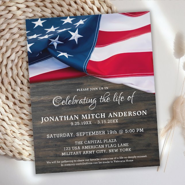 Budget Celebration Of Life Patriotic US Flag Invit (Creator Uploaded)
