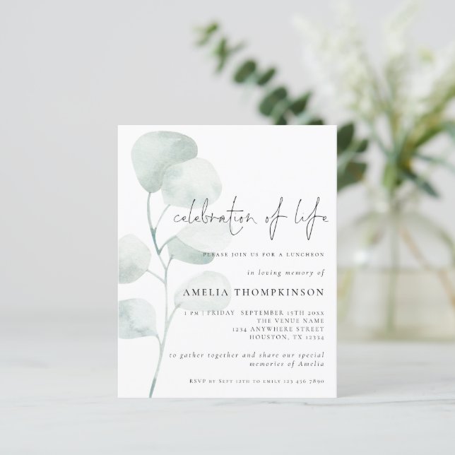 Budget Celebration Of  Life Sage Eucalyptus Invite (Standing Front)