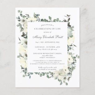 Budget Celebration of Life White Floral Invitation