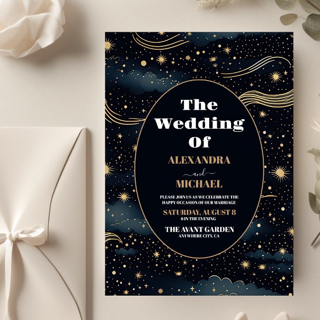 Budget Celestial Midnight Blue Stars Moon Wedding Flyer (Creator Uploaded)