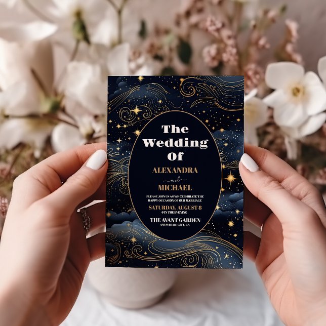 Budget Celestial Midnight Blue Stars Moon Wedding Flyer (Creator Uploaded)