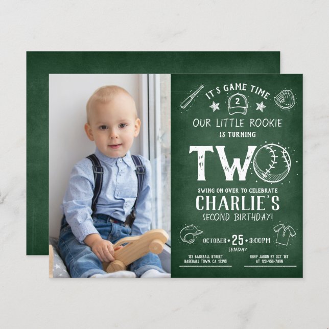 Budget Chalkboard Baseball Photo 2nd Birthday (Front/Back)