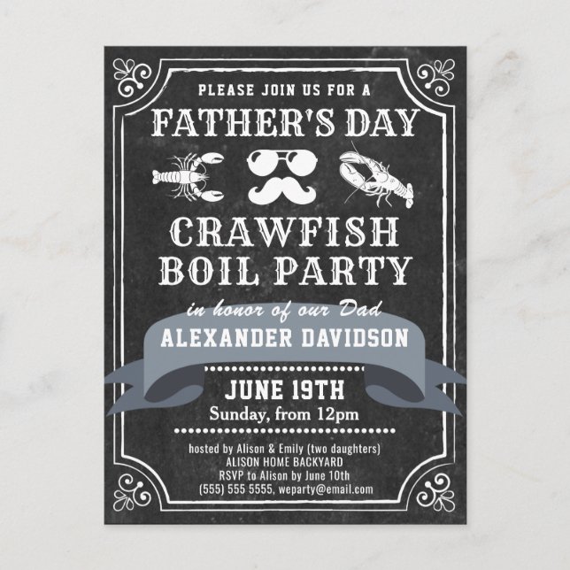 BUDGET Chalkboard Father's Day Crawfish Invitation Postcard (Front)