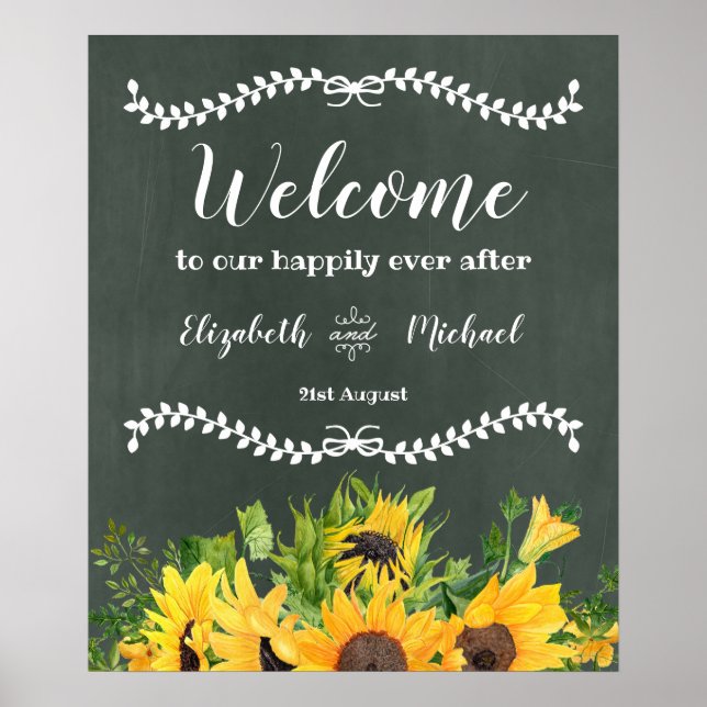 Budget CHALKBOARD Wedding Welcome Sign Sunflowers (Front)