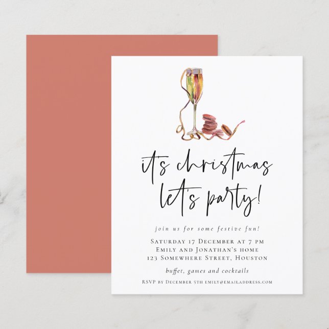 Budget Champagne Christmas Lets Party Invite (Front/Back)