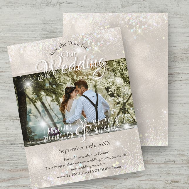 Budget Champagne Glitter Wedding Save the Date (Creator Uploaded)