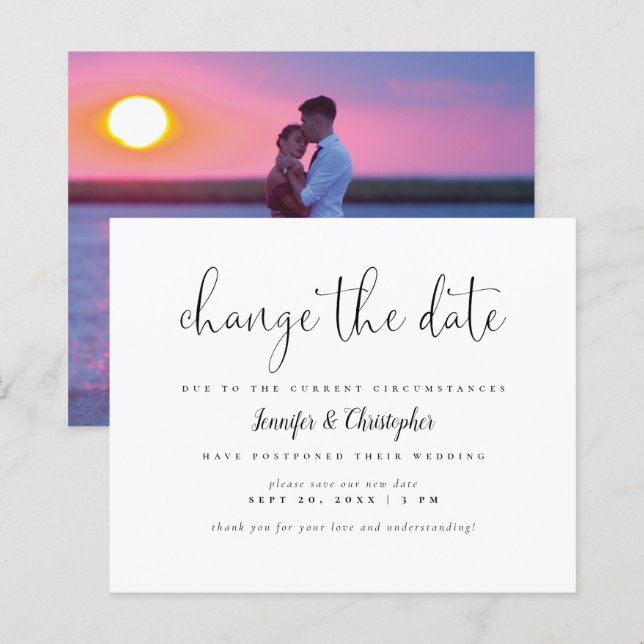 Budget Change The Date B&W Wedding Postponement (Front/Back)