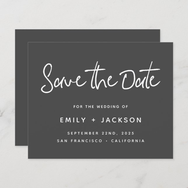 Budget Charcoal Script Modern Simple Save the Date (Front/Back)