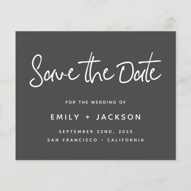 Budget Charcoal Script Modern Simple Save the Date Flyer (Front)