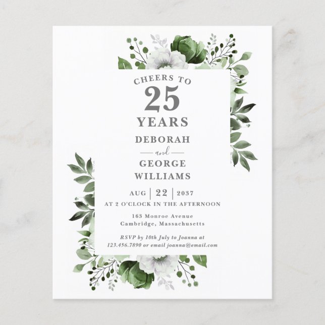 Budget Cheers To 25 Years Anniversary Invitation (Front)