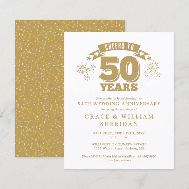 Budget Cheers To 50th Anniversary Invitation (Front/Back)