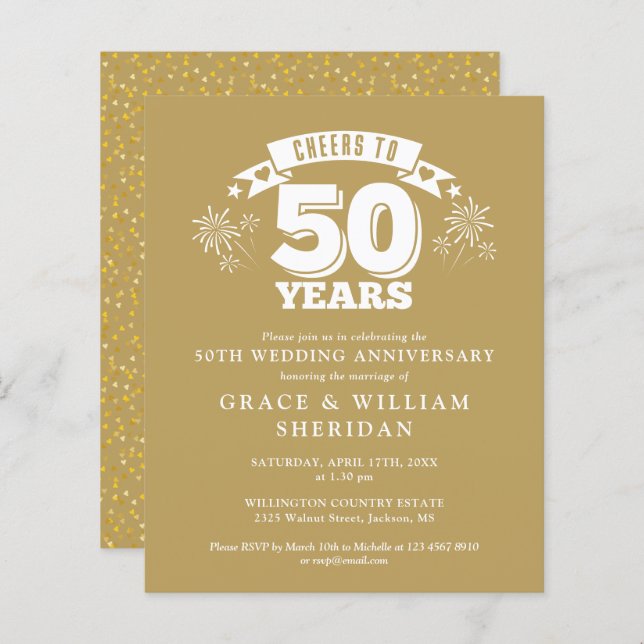 Budget Cheers To 50th Anniversary Invitation (Front/Back)