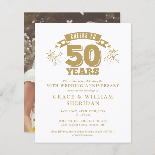 Budget Cheers To 50th Anniversary Photo Invite (Front/Back)