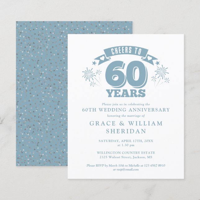 Budget Cheers To 60th Anniversary Invitation (Front/Back)