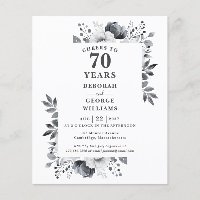 Budget Cheers To 70 Years Anniversary Invitation (Front)