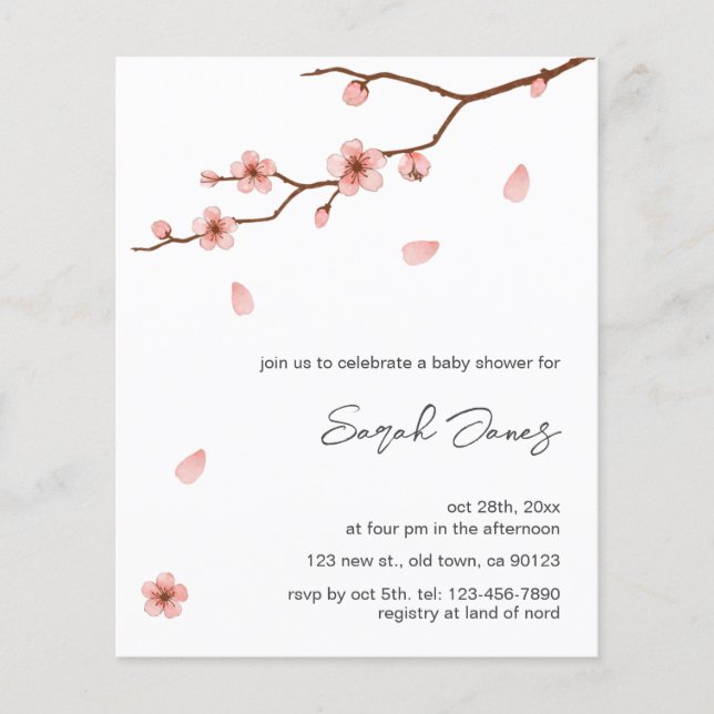 Budget Cherry Blossom Floral Baby Shower Invites (Front)