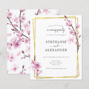 Budget Cherry Blossom & Gold Evening Party Invite