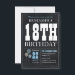 Budget Chic 18th Birthday Chalkboard Blue Balloon Card<br><div class="desc">Rustic Vintage Chalkboard White Blue Balloon 18th Birthday Party Invitation</div>