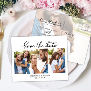 Budget Chic 3 Photo Collage Wedding Save The Date Announcement Postcard