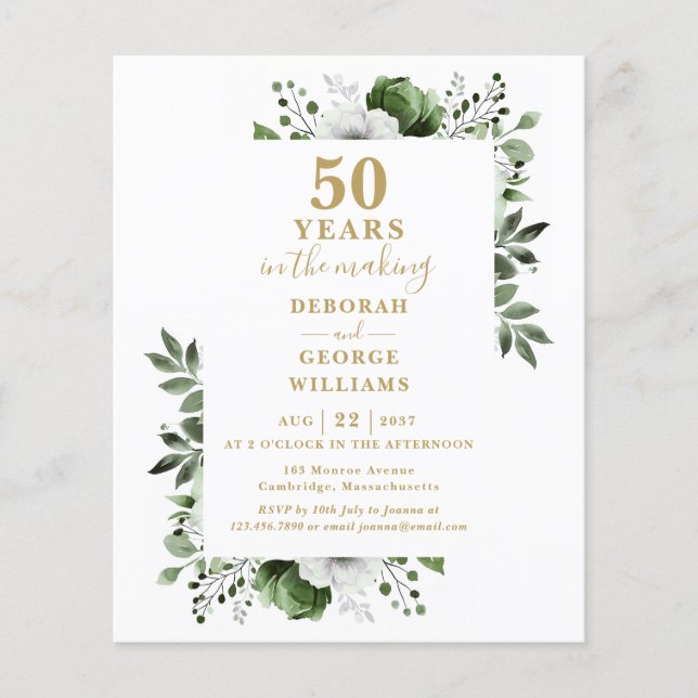 Budget Chic 50th Wedding Anniversary Floral Invite (Front)