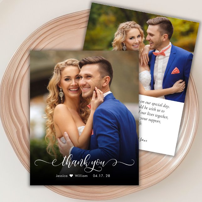 Budget Chic Calligraphy 2 Photo Wedding Thank You (Creator Uploaded)