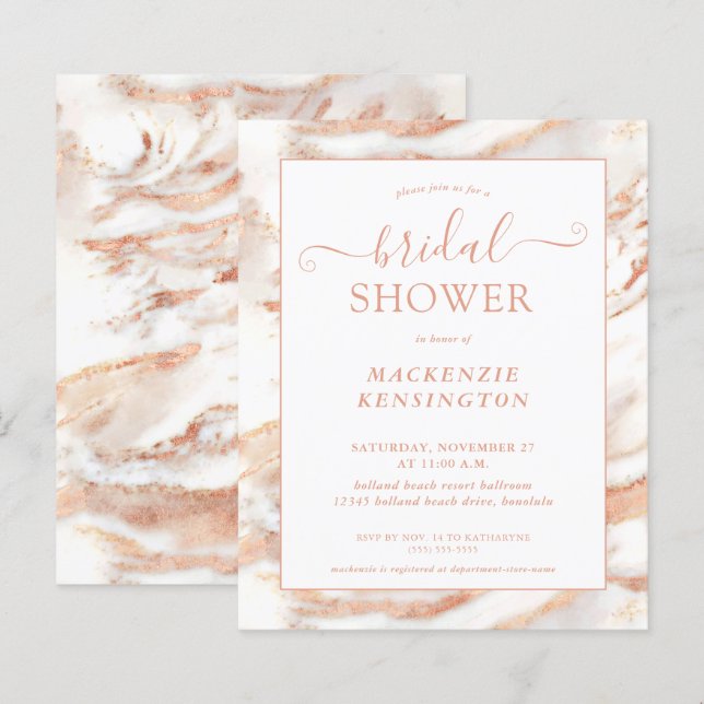 BUDGET Chic Copper Rose Gold Marble Bridal Shower (Front/Back)