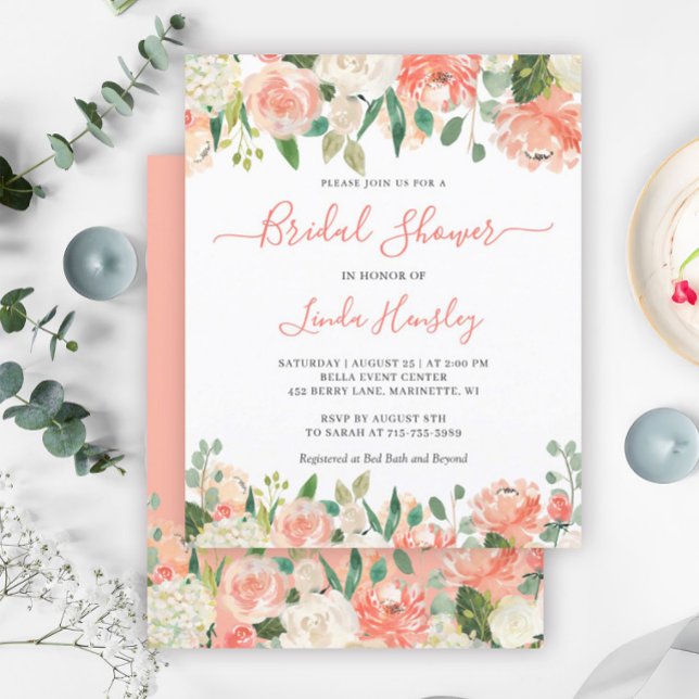 Budget Chic Coral Floral Bridal Shower Invitation (Creator Uploaded)