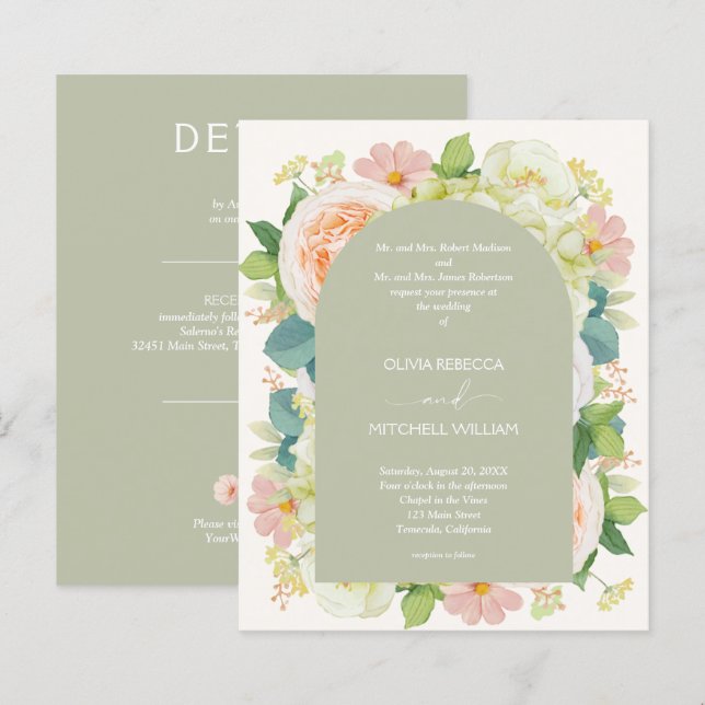Budget Chic Florals Wedding All in One Invitations (Front/Back)