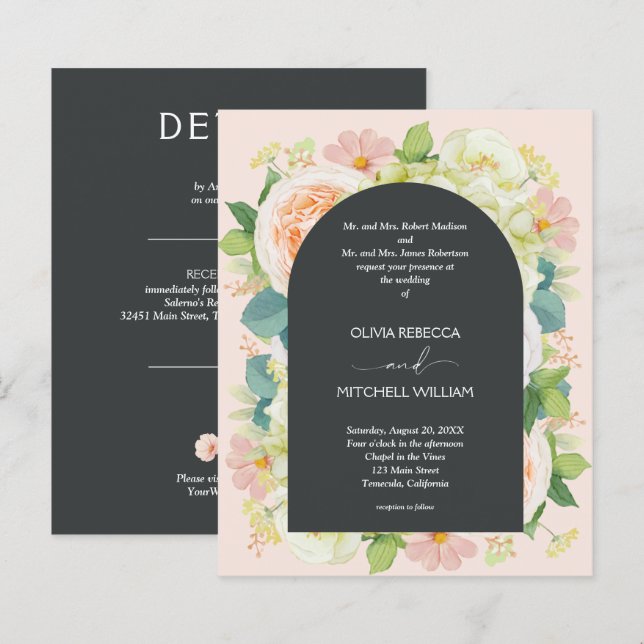 Budget Chic Florals Wedding All in One Invites (Front/Back)
