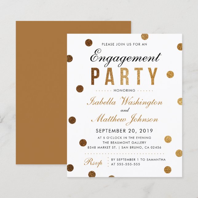 Budget Chic Gold Glitter Confetti Engagement Party (Front/Back)