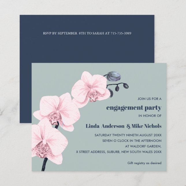 BUDGET Chic Orchid Branch Pink navy sage wedding (Front/Back)