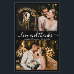 Budget Chic Photo Collage Wedding Thank You Flyer<br><div class="desc">Budget, Modern, Elegant, Handwritten 3 Photo Collage Black and White Wedding Thank You Flyer/THIN Card. Minimalist wedding thank you card template featuring three (3) photo on the front and (1) one photo on the back side. With the text "Love and thanks" script in a cursive hand lettered calligraphy swash-tail font...</div>