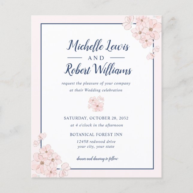 BUDGET Chic Pink Glitter Navy Blue Floral wedding (Front)