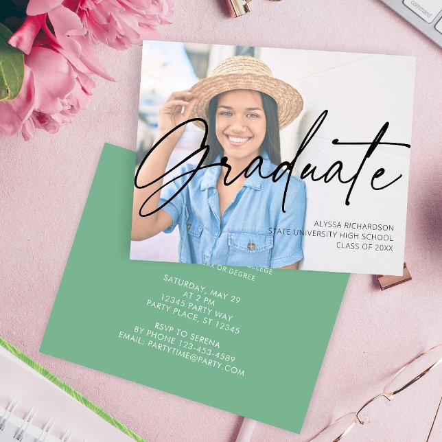Budget Chic Script H Photo Graduation Party Green (Creator Uploaded)