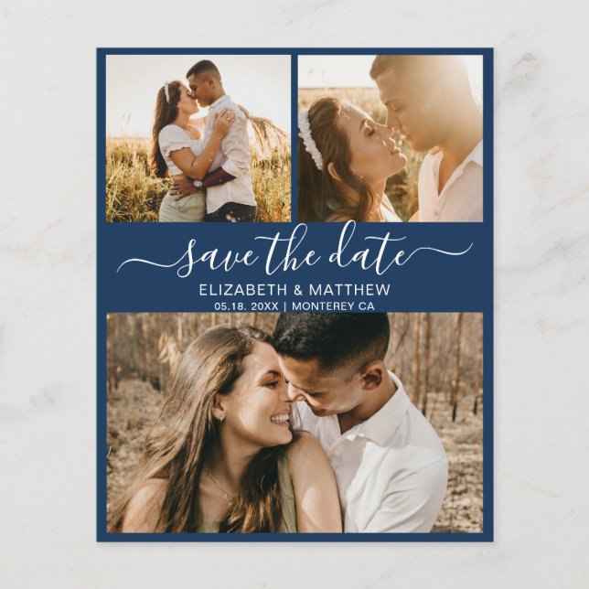 Budget Chic Script Photo Collage Save The Date Fly Flyer (Front)