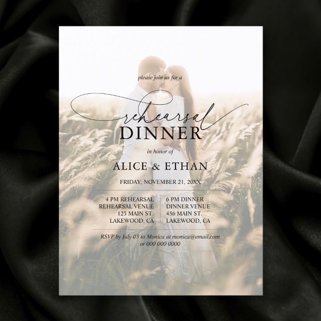 Budget Chic Script Photo Rehearsal Dinner Invitation Postcard (Creator Uploaded)