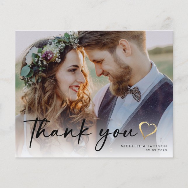 BUDGET Chic Script Wedding Photo Thank You Card (Front)