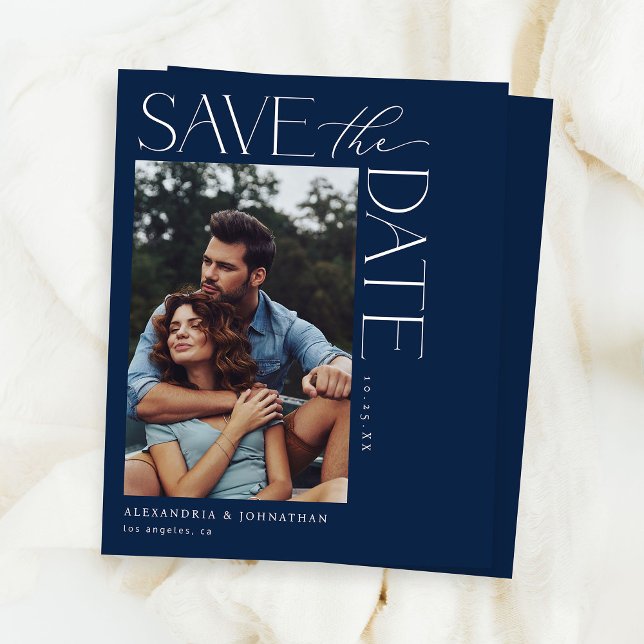Budget Chic Stylish Mod Photo Save the Date 2 Navy (Creator Uploaded)